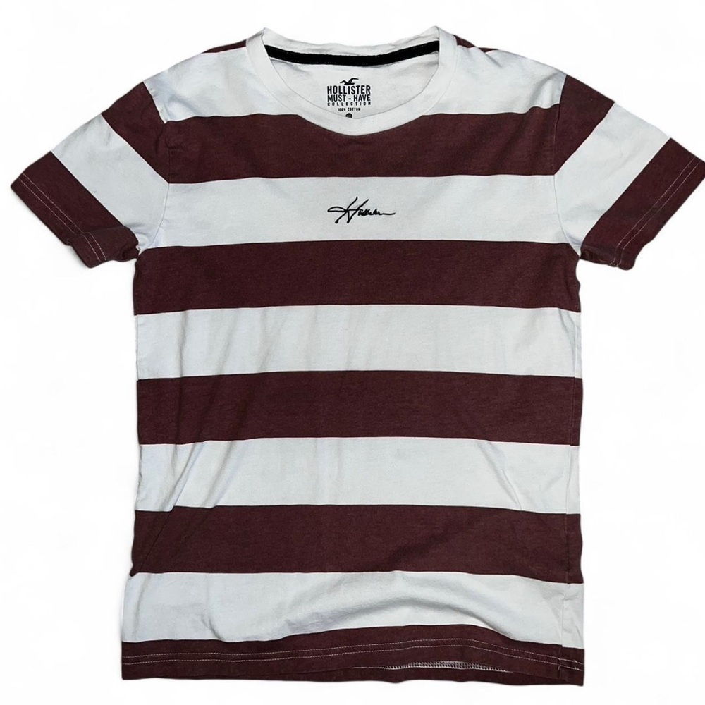 Hollister Kids Maroon and White Striped Tee